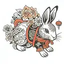 chinese new year rabbit in black and white. make it look cute tattoo design idea