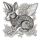 chinese new year rabbit in black and white with no background tattoo design idea