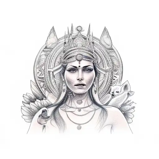 mother goddess with child tattoo design idea