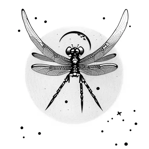 dragonfly with moon and heather tattoo design idea