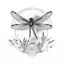dragonfly with moon and heather tattoo design idea