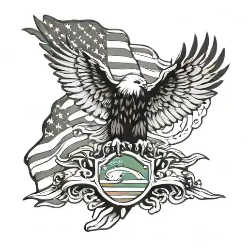 american flag and brazil flag as a background of a realistic eagle. tattoo design idea