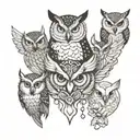 a Centurian, a white owl, a whale, and wolf eyes looking tattoo design idea