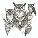 a Centurian, a white owl, a whale, and wolf eyes looking tattoo design idea