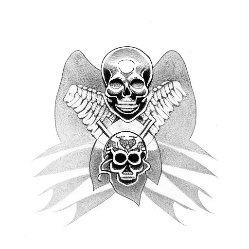 skull Angel snake chicano Style  tattoo design idea