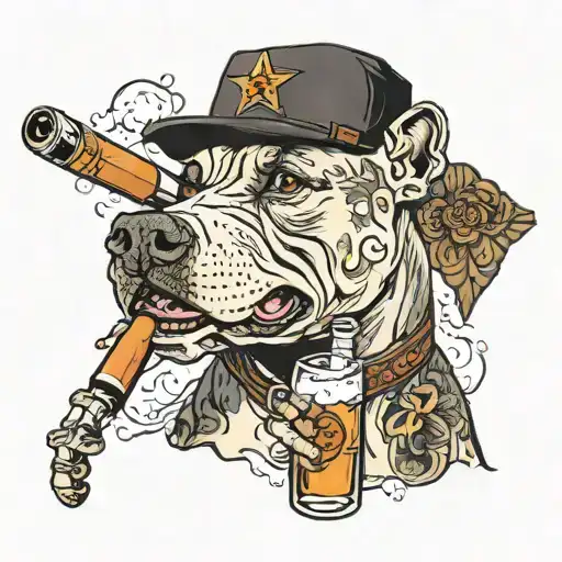 cuban cigar fighter pitbull loaded glock 32 F weather drinking vodka tattoo design idea