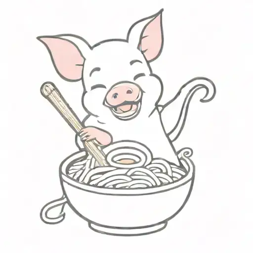 a cute piglet eating ramen noodle bowl tattoo design idea