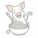 a cute piglet eating ramen noodle bowl tattoo design idea