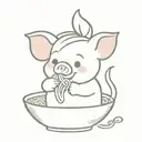 a cute piglet eating ramen noodle bowl tattoo design idea