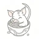 a cute piglet eating ramen noodle bowl tattoo design idea