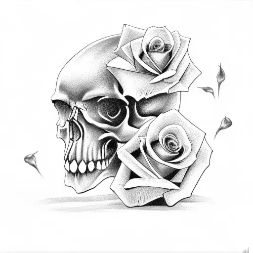 rose skull broken clock   tattoo design idea