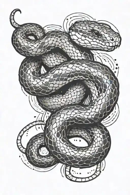 a snake about to attack, half coiled around itself, downwards. In black and white tattoo design idea