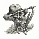 A dinosaur skeleton smoking a pipe in a Texas desert landscape tattoo design idea