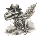 A dinosaur skeleton smoking a pipe in a Texas desert landscape tattoo design idea