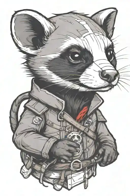a ferret styled as assassin and assassins creed game logo tattoo design idea