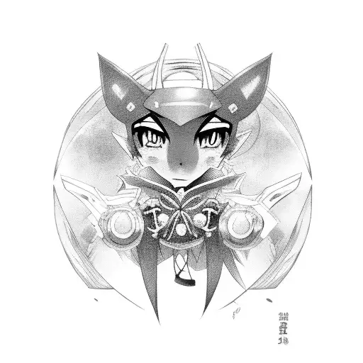 Anime character surrounded by their favorite objects tattoo design idea