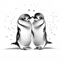 two penguins in love with bow tattoo design idea