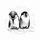 two penguins in love with bow tattoo design idea