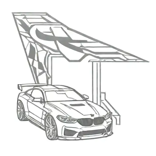 bmw m logo with mini bmw behind tattoo design idea