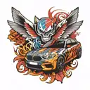 bmw m logo with mini bmw behind tattoo design idea