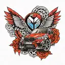 bmw m logo with mini bmw behind tattoo design idea