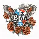 bmw m logo with mini bmw behind tattoo design idea