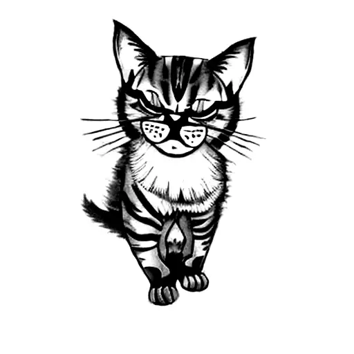 an angry cat surrounded by flowers tattoo design idea