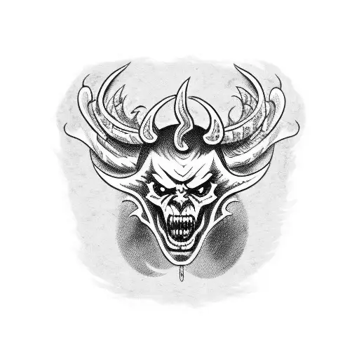 A beer bottle morphing into a devil tail with horror-themed background tattoo design idea