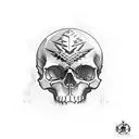 A sinister skull wearing a Philadelphia Eagles helmet surrounded by horror elements tattoo design idea