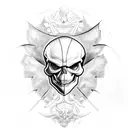 A sinister skull wearing a Philadelphia Eagles helmet surrounded by horror elements tattoo design idea