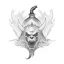 A beer bottle morphing into a devil tail with horror-themed background tattoo design idea