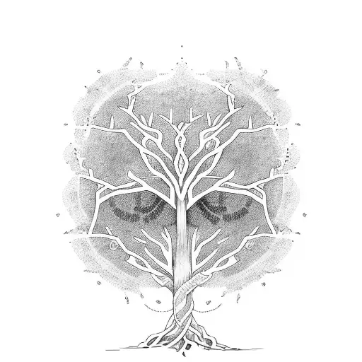 A tree of life intertwined with binary code tattoo design idea