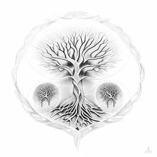 A tree of life intertwined with binary code tattoo design idea