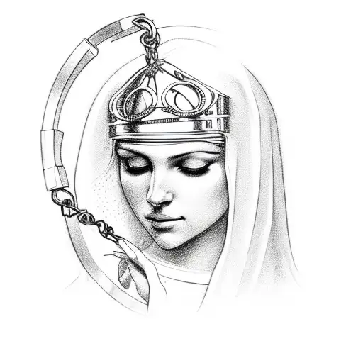 virgin mary with handcuffs tattoo design idea