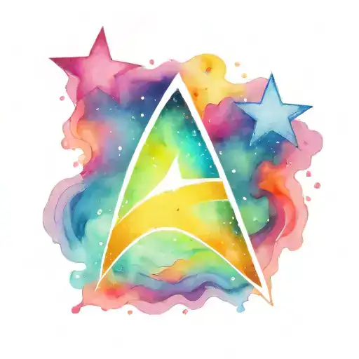 Original series star trek insignia, with rainbow watercolour background tattoo design idea
