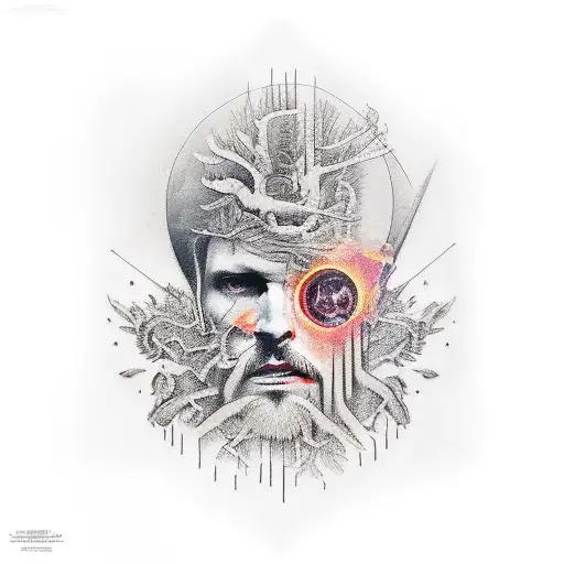 a full sleeve based on Bon Iver's album 22, a million tattoo design idea