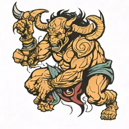 Minotaur tearing open tattoo design idea