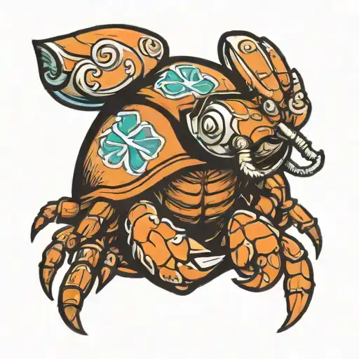 hermit crab with paw patrol emblem tattoo design idea