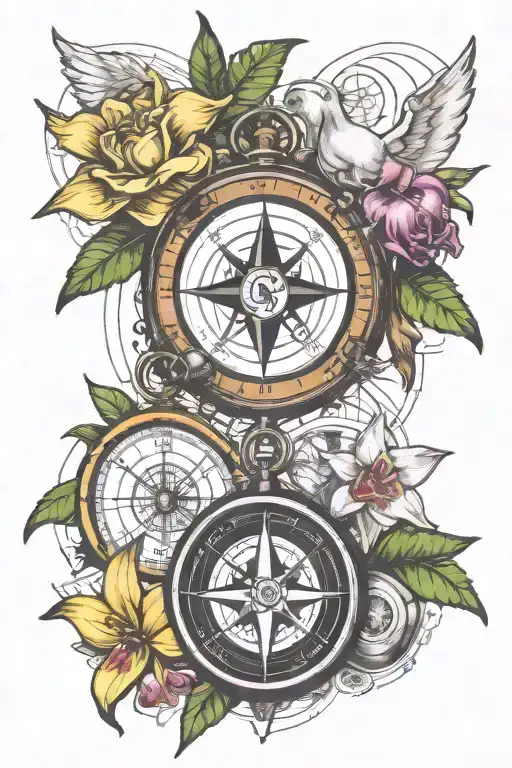 compass and orchid and map and soccer ball and angel and Real Madrid and Jamaica flag  tattoo design idea