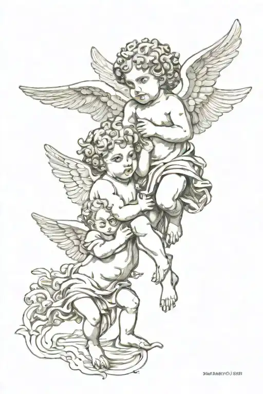 two cherubs playing  tattoo design idea
