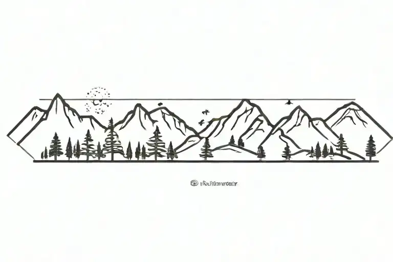 Mountains beach and forest   tattoo design idea