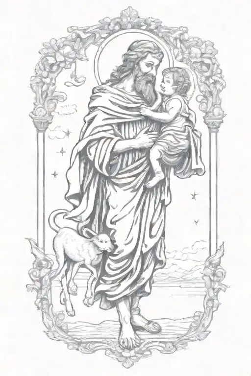 st christopher carrying baby jesus tattoo design idea