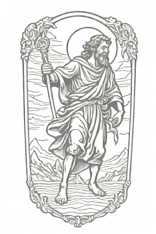st christopher, patron saint of children and travel tattoo design idea