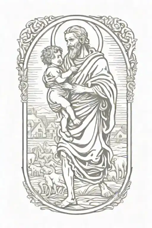 st christopher holding baby jesus and walking ac Milan badge tattoo design idea