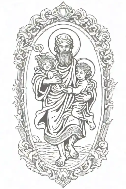 st christopher carrying baby jesus tattoo design idea