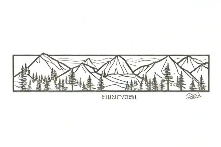 Mountains and forest tattoo design idea