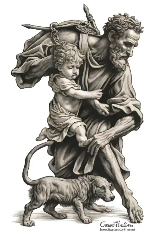 St christopher carrying a toddler  tattoo design idea