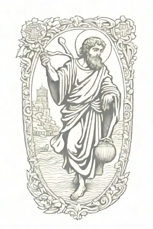 st christopher holding a chidl  tattoo design idea