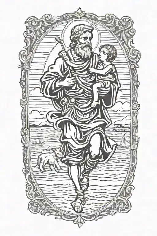 st christopher carrying a child   tattoo design idea