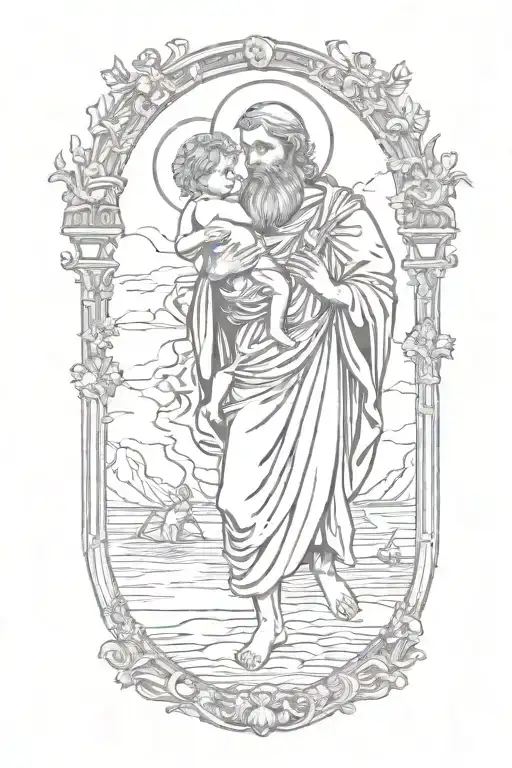 st christopher carrying baby jesus tattoo design idea